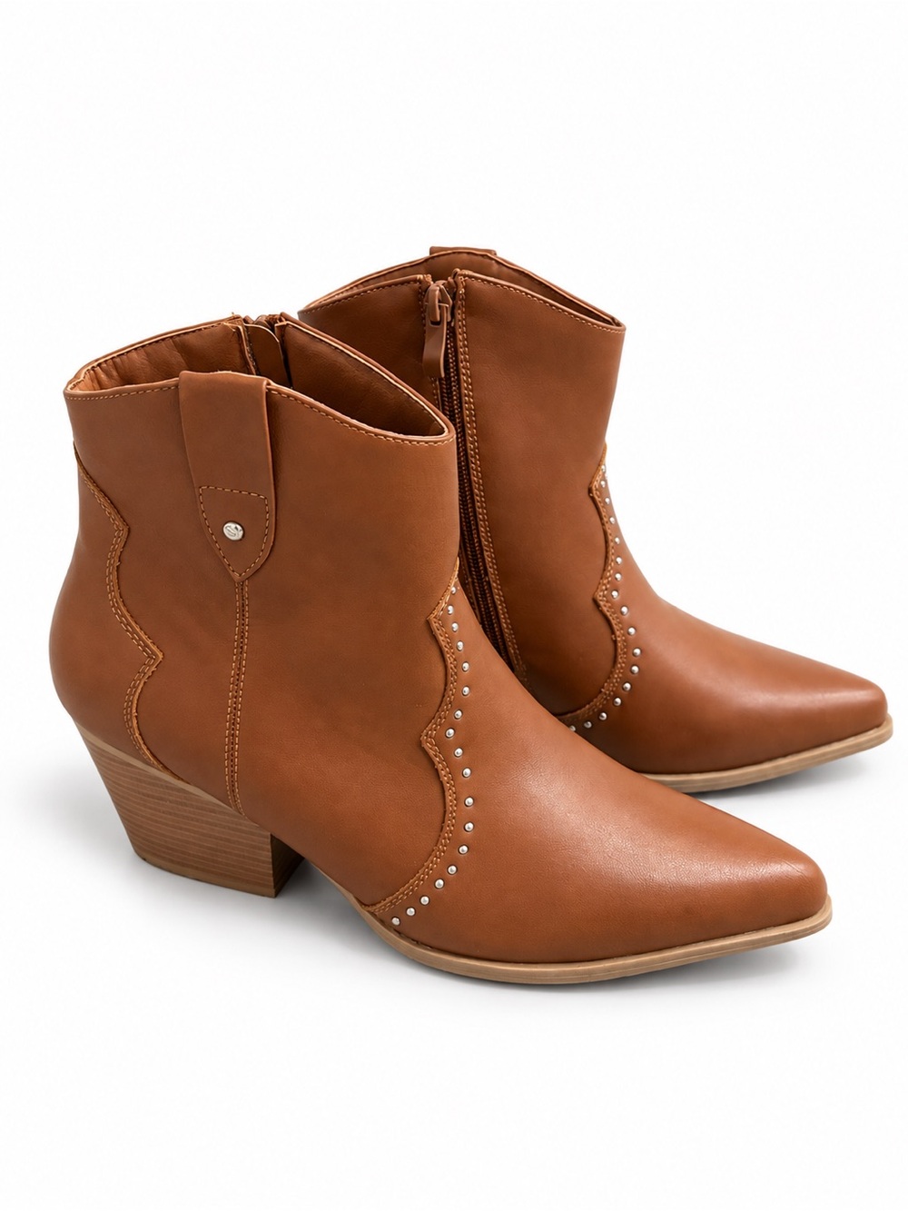 Centro Point Women’s 9 Cognac Brown Studded Western Ankle Boots